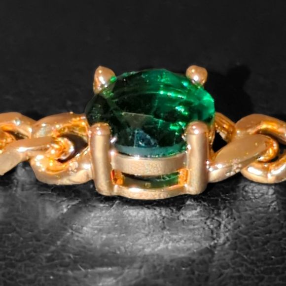 24" x 3mm 14K Gold Finish Green Stone Cuban Chain Over Stainless Steel. - Picture 11 of 11